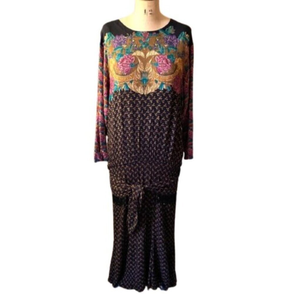 Vintage Carole Little boho granny romantic bold colors belted 90s dress - Picture 7 of 15